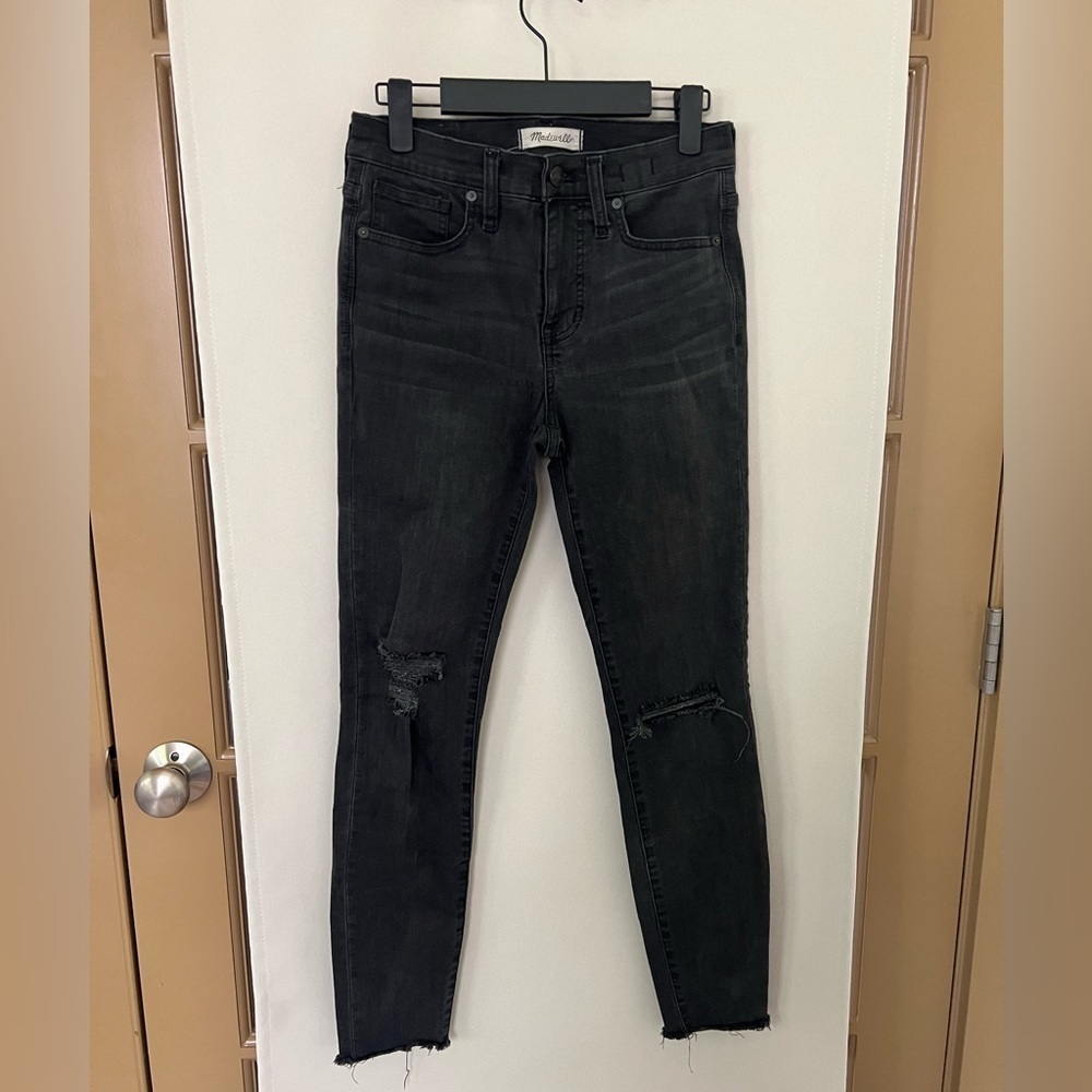 Madewell Womens 26 Faded Black 9" High Rise Raw Hem Distressed‎ Skinny Jeans